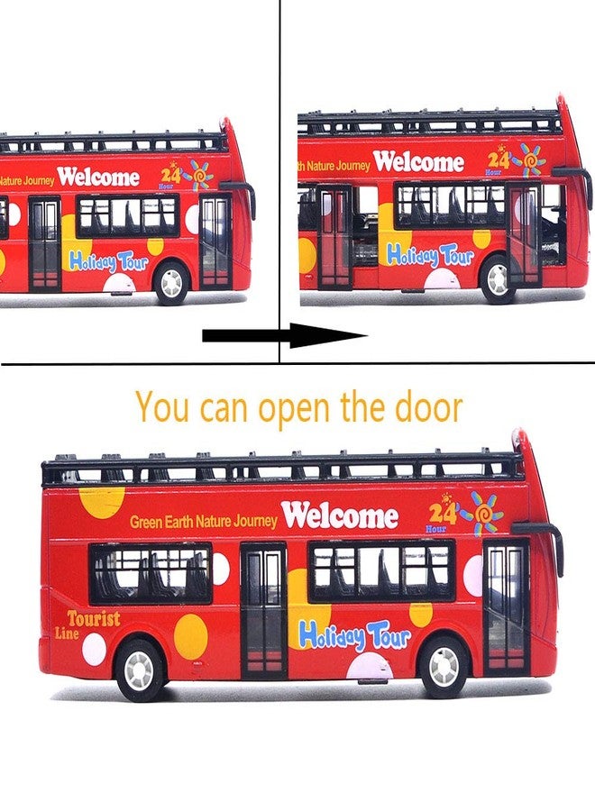 Ailejia City Bus Sightseeing Double Decker Bus Model Open Top Pull Back Toy Die Cast Pull Back Vehicles Mini Model Car Lights and Music (Red) - Image 3